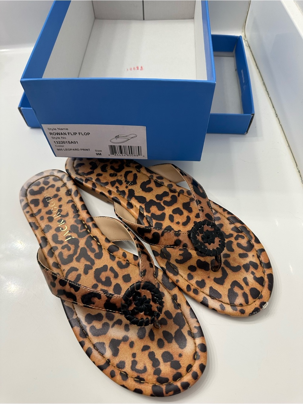 Jack Rogers Leopard Print Flip Flops in Brown and Black